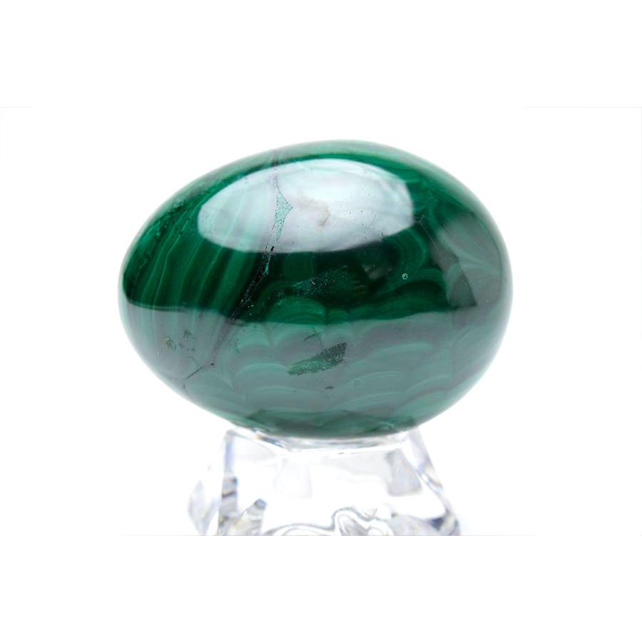 マラカイト 孔雀石 卵型 置物 (高さ：約61.6mm) 台座付き コンゴ