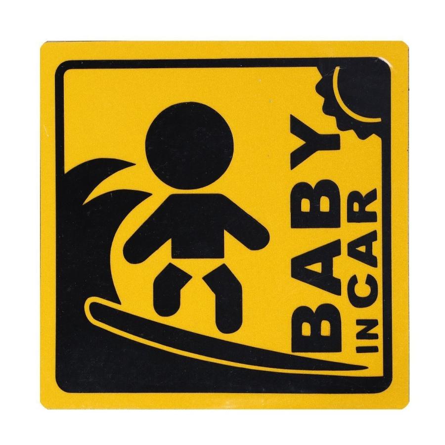 BABY IN CAR 赤ちゃん乗車中 サーフィン マグネット 値引きする 外貼り ステッカー 12cm角 新生児 用品 グッズ 自動車 赤ちゃん 黄色 人気ブランド新作豊富 イエロー