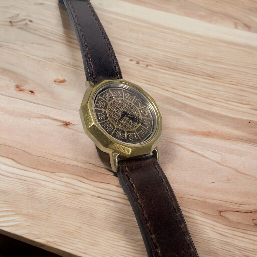 手作り腕時計】日本製 アンティーク 腕時計 真鍮 クオーツ 七宝柄 漢