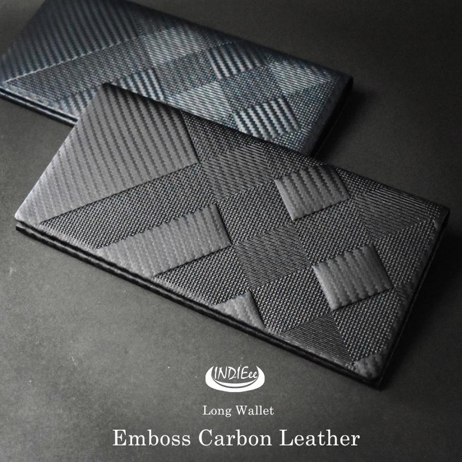 INDIEee インディ 二つ折り長財布 エンボスカーボンレザー 薄マチ