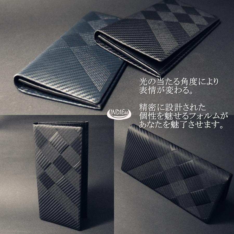 INDIEee インディ 二つ折り長財布 エンボスカーボンレザー 薄マチ