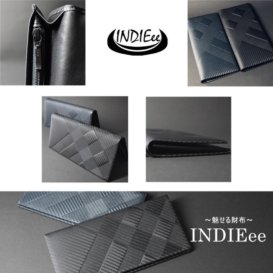 deci ovy kaja 黒の三つ折り財布　革　レザー　ブラック INDIEee インディ 二つ折り長財布 エンボスカーボンレザー 薄マチ