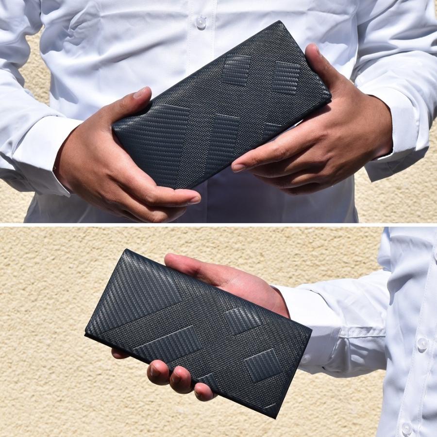 INDIEee インディ 二つ折り長財布 エンボスカーボンレザー 薄マチ