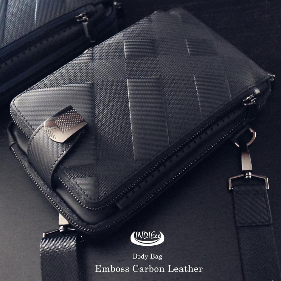 INDIEee インディ ボディバッグ エンボスカーボンレザー バック ケース