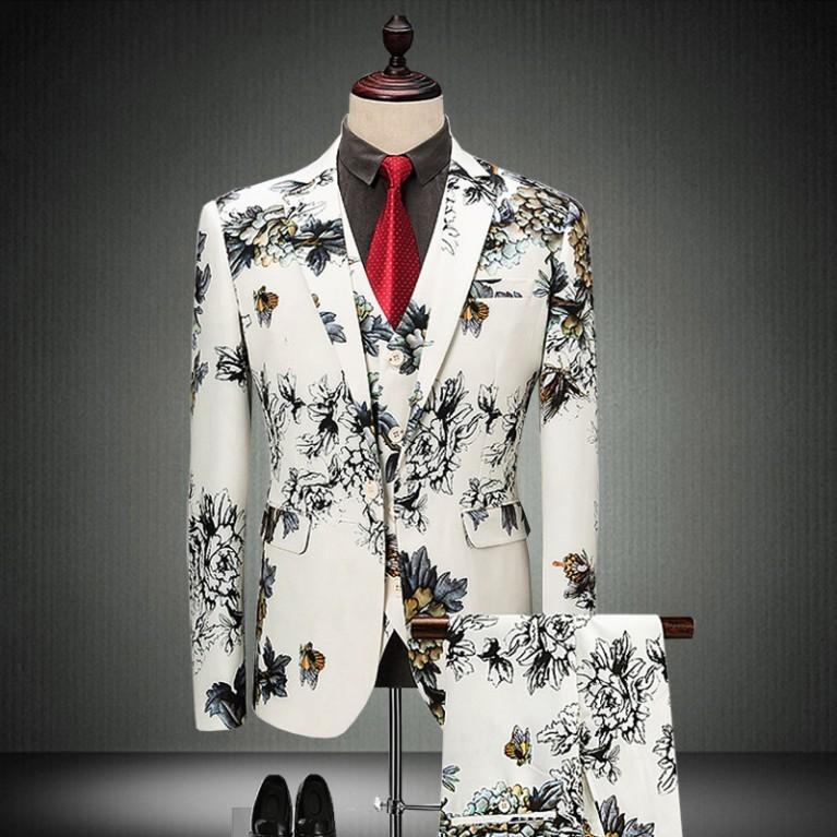 ボタニカル メンズ 3P スリーピース セットアップ スーツ 花柄