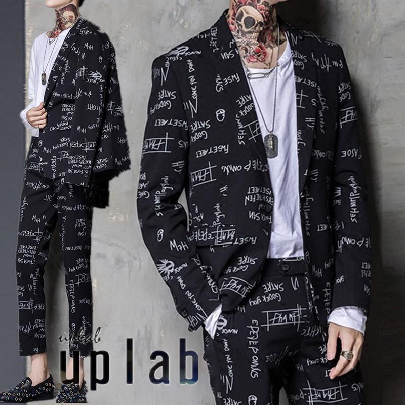 英字ロゴ スーツ メンズ セットアップ 上下セット 結婚式 衣装