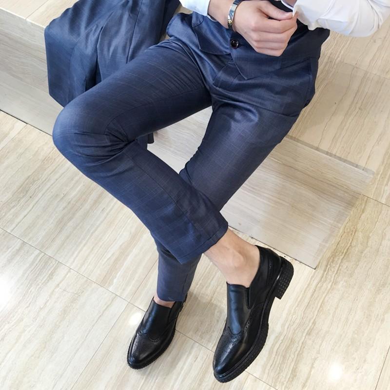 格子柄 光沢 メンズ 3P セットアップ スーツ 上下セット 男 結婚式