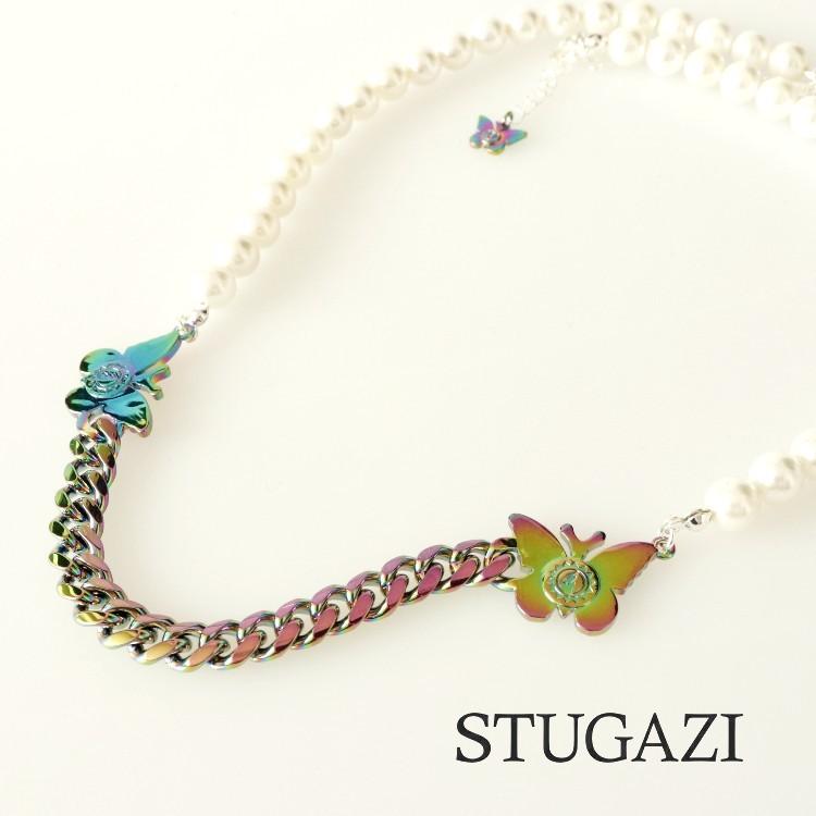 STUGAZI スガジ Shining Rainbow Butterfly ネックレス 男女兼用 パール レインボー メンズ レディース ユニセックス 蝶 HIPHOP ヒップホップ ストリート K-POP | STUGAZI