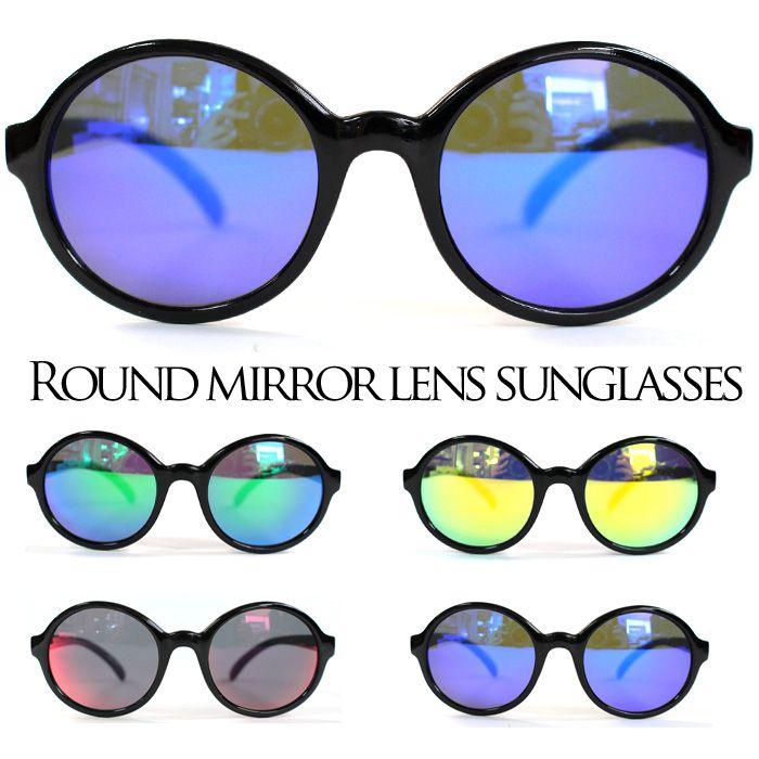 ラウンドミラーレンズサングラス bigフレーム ミラーサングラス ブルー レッド イエロー メンズ レディース 丸型 紫外線 UV 人気 セレブ | 