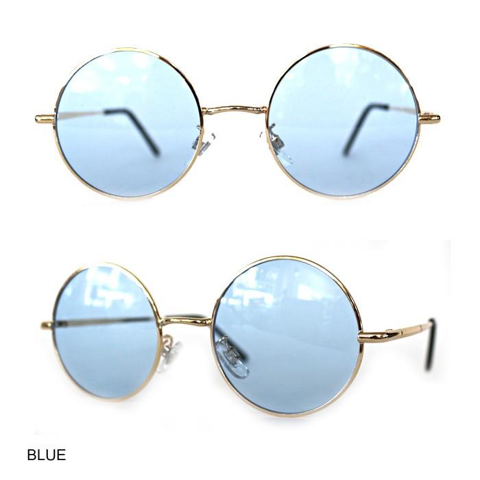 ゴールド細フレーム丸型カラーレンズサングラス/ブルー/イエロー |  | 01