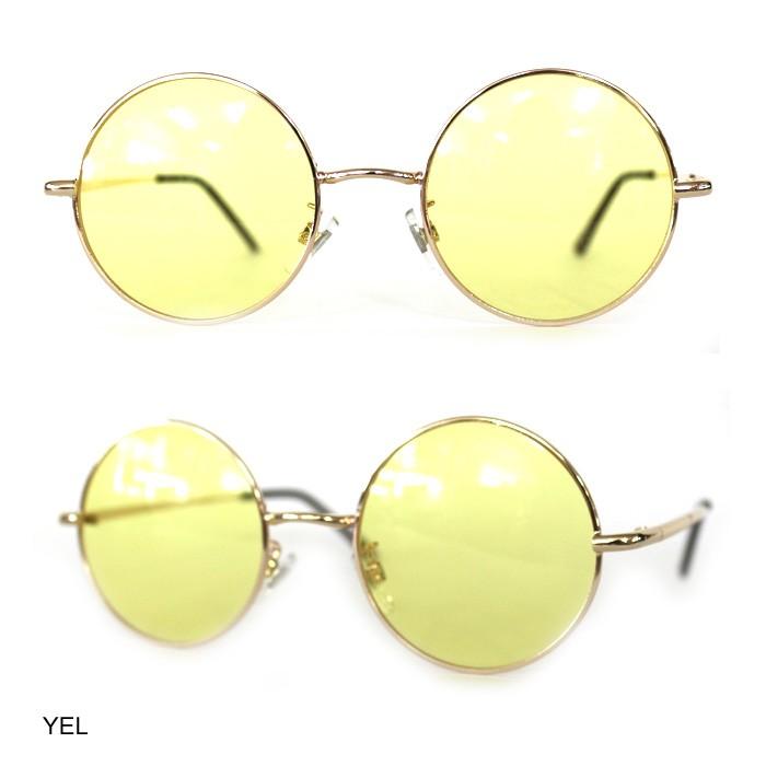 ゴールド細フレーム丸型カラーレンズサングラス/ブルー/イエロー |  | 02