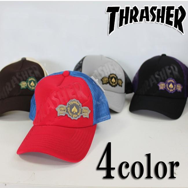 スラッシャー THRASHER　プリント＆ワッペンメッシュキャップ　 | THRASHER