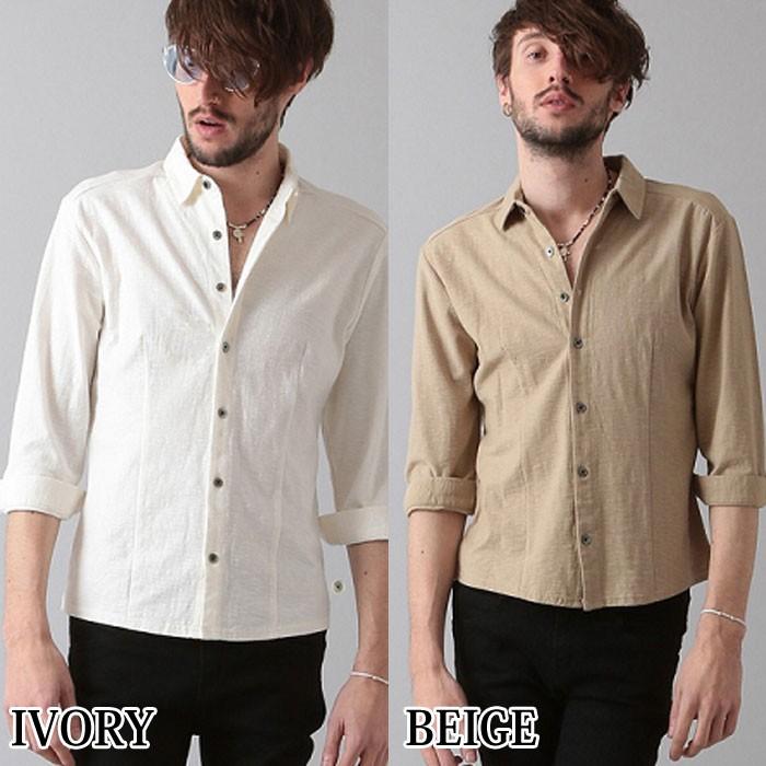 シャツ/ブラウス(長袖/七分) NOKCHA marble no collar blouse/beige ウェーブシアー7分袖スタンドシャツ｜シャツ/ブラウス｜ニコル公式通販