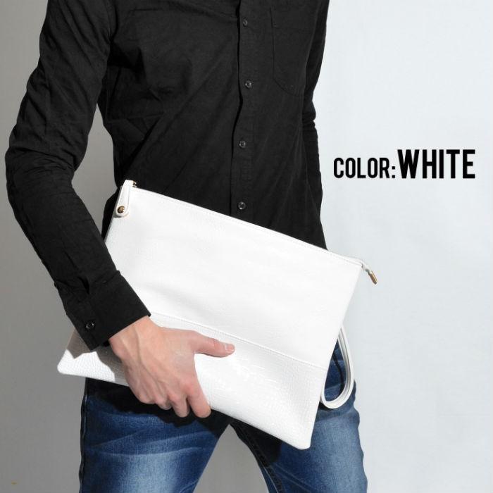 アニマルデザイン バイカラー クロコダイル 型押しクラッチバッグ バッグ セカンド ショルダーバッグ ユニセックス |  | 02