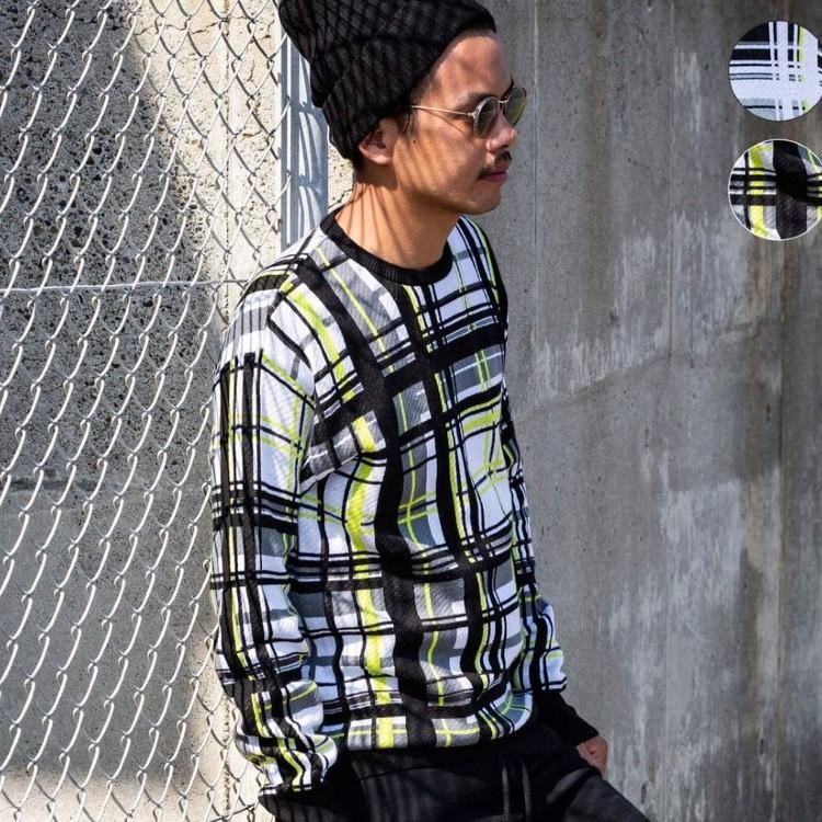 SALE50%OFF 163 イチロクサン ビッグチェック ニット プルオーバー フーディー ニットセーター メンズ パーカー | 