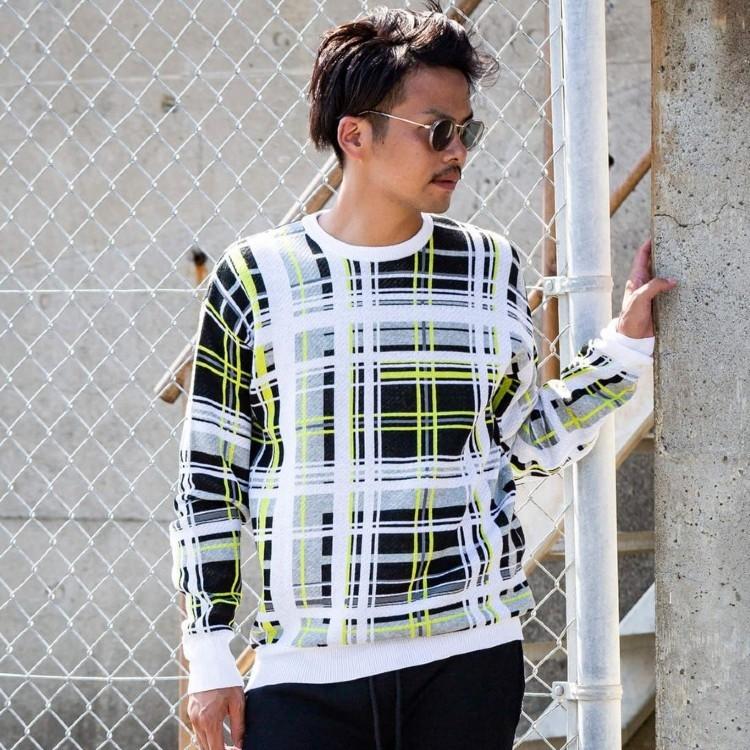 SALE50%OFF 163 イチロクサン ビッグチェック ニット プルオーバー フーディー ニットセーター メンズ パーカー |  | 01