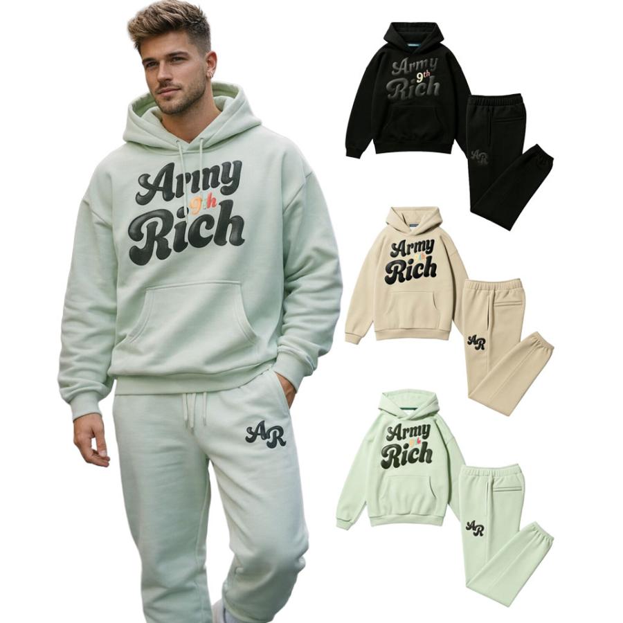 ARMYRICH アーミーリッチ レザーワッペン裏起毛スウェットセットアップ 上下セット メンズコーデ おしゃれ かわいい ブランド | 