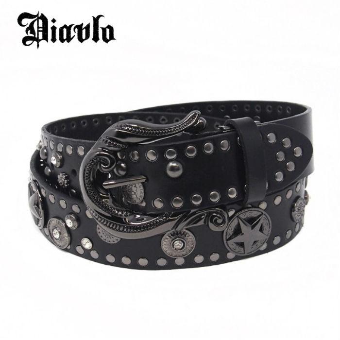 ディアブロ ランダムスタッズレザーベルト メンズ カジュアル ヴィジュアル 牛革 スター 星 ブラック ホワイト | 