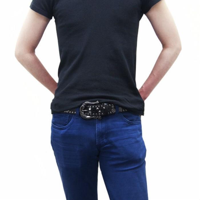 ディアブロ ランダムスタッズレザーベルト メンズ カジュアル ヴィジュアル 牛革 スター 星 ブラック ホワイト |  | 07