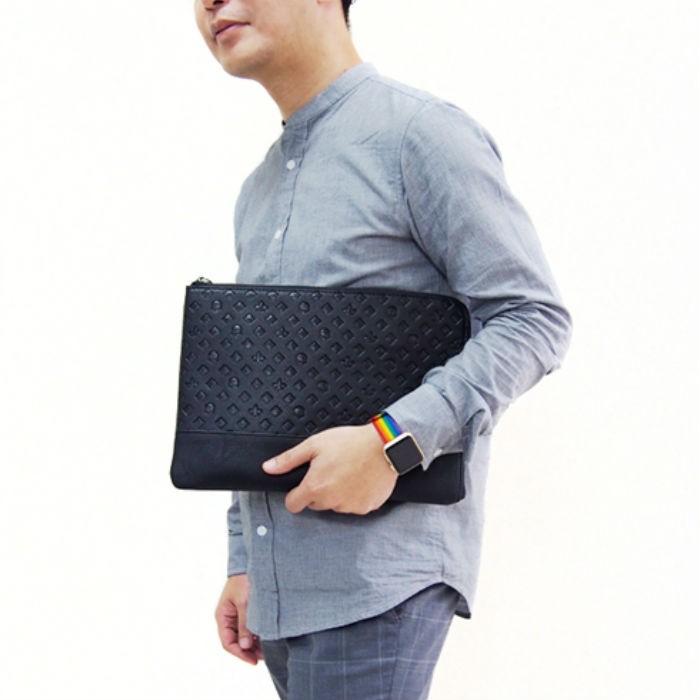 Diavlo ロゴ型押しクラッチバッグ シンプル ブラック バッグ メンズ レディース |  | 06