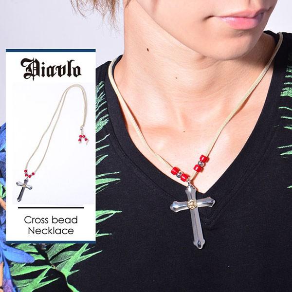 Diavlo ディアブロ クロスビーズ革紐ネックレス ゴールド メンズ | 