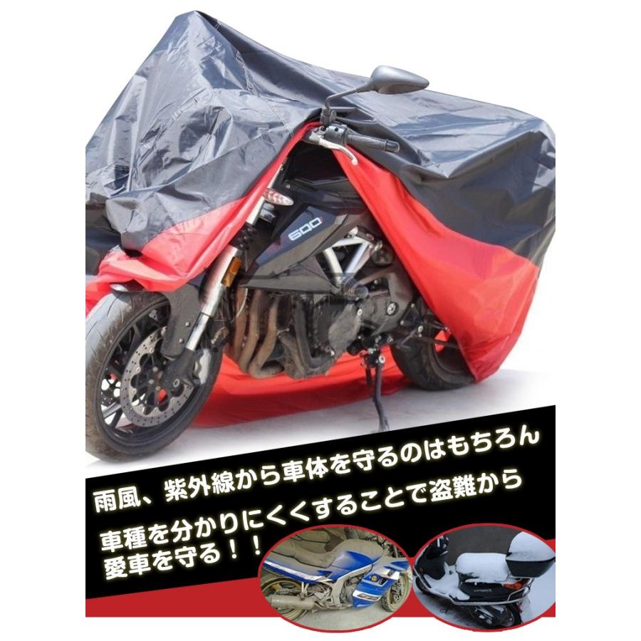 バイクカバー 防水加工 UV加工 風飛び防止 防水 雨 雪 埃 紫外線 UVカット 盗難防止 風飛防止 防水加工 錆防止 コンパクト 収納袋付き M XL 3XL |  | 01