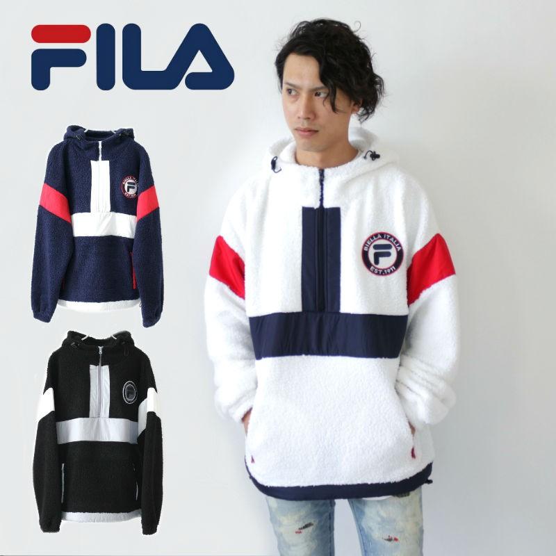 FILA フィラ ボアフードアノラックパーカー フーディー ハーフジップ メンズ レディース ユニセックス ゆったり ルーズ オーバー ロゴ もこもこ 秋冬 | FILA