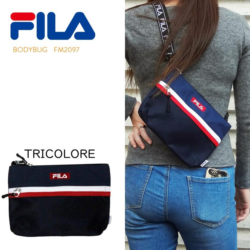 FILA フィラ ロゴテープ サコッシュ ショルダーバッグ ホワイト ブラック トリコロール ボックスロゴ  ストリート メンズ レディース | FILA | 02