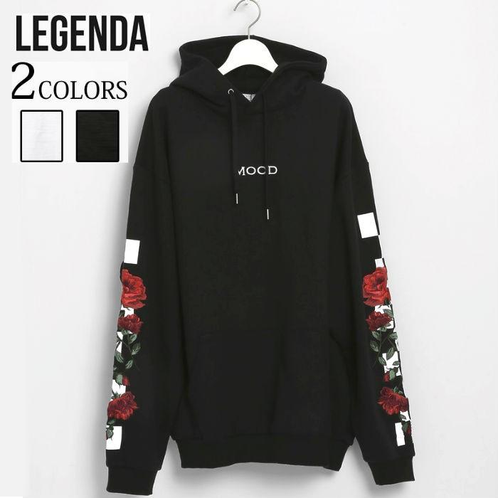 LEGENDA レジェンダ CHEKER×ROSE EMBROIDERY ルーズシルエットプルオーバーパーカー オバーサイズ パーカー | 