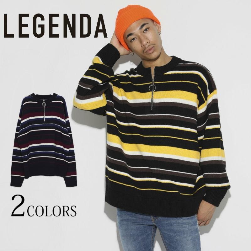 LEGENDA レジェンダ Half Zip COLOR Sweater ニット セーター ボーダー メンズ レディース ユニセックス | 