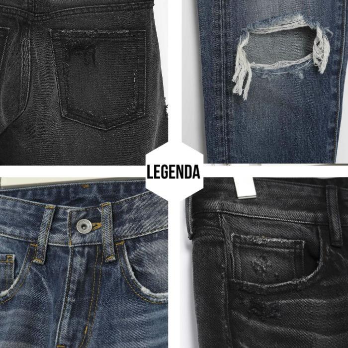 [SALE 50%OFF]LEGENDA レジェンダ Cropped Hem Crash デニムパンツ ジーンズ パンツ メンズ アンクル丈 |  | 10