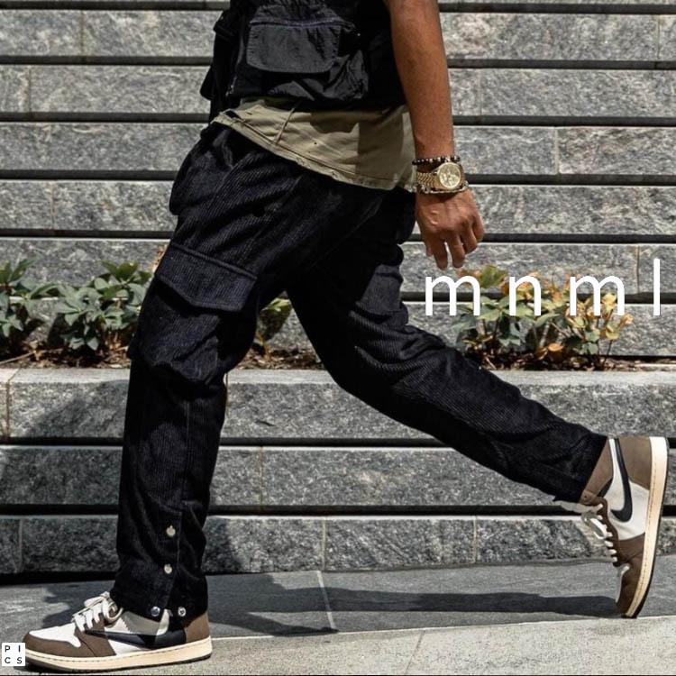 mnml ミニマル CORDUROY SNAP II CARGO PANTS BLACK カーゴパンツ メンズ ボトムス 大きいサイズ XXL  アウトドア 【メール便無料】