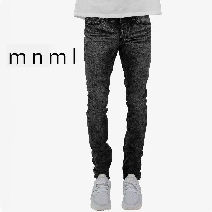 ミニマル 裾ZIP ジップ ダメージジーンズ mnml M70 DENIM BLACK クラッシュデニムパンツ スキニー ジーンズ | 