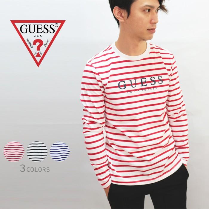 Sale Guess ゲス Tshirt ボーダーロングtシャツ 長袖 ブラック レッド ネイビー メンズ レディース ユニセックス Mi2k94ls Upper Gate 通販 Yahoo ショッピング