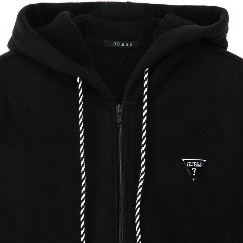 ゲス パーカー GUESS ミニロゴフリースジップパーカー フーディー フリース ボアパーカー メンズ レディース ユニセックス カジュアル 秋冬 ベージュ ブラック 防寒 GUESS（ゲス） SALE セール ミニロゴフリースジップパーカー