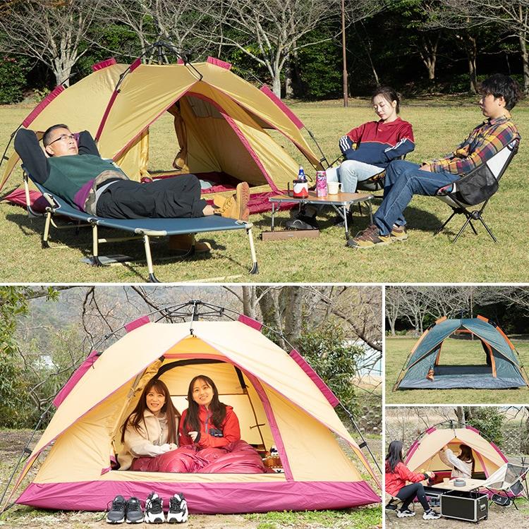 ワンタッチテント 4〜5用 ビーチテント 4人用 軽量 フルクローズ 蚊帳 簡易 ドーム 日よけ ファミリー キャンプ アウトドア グレー グリーン コーヒー オーカ |  | 03