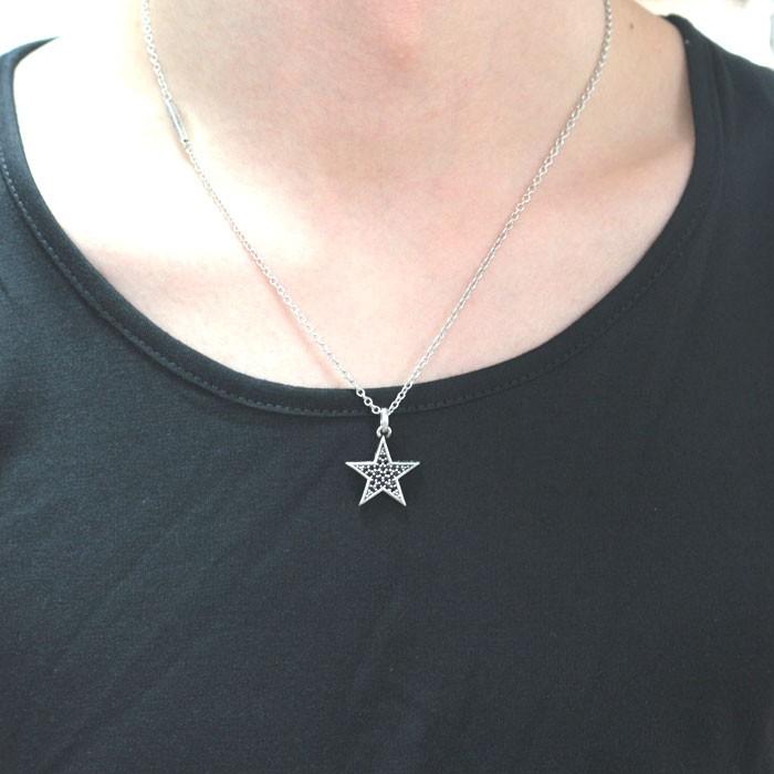 Roen BLACK ロエンブラック スターパヴェネックレス ブラックキュービックジルコニア ro-602   星 アクセサリー メンズ シルバー | Roen | 04