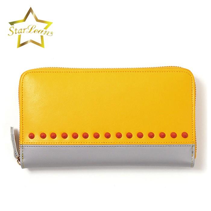スターリアン StarLean 財布 スタッズラウンドファスナー 長財布 GRAY YELLOW ウォレット 男女兼用 | 