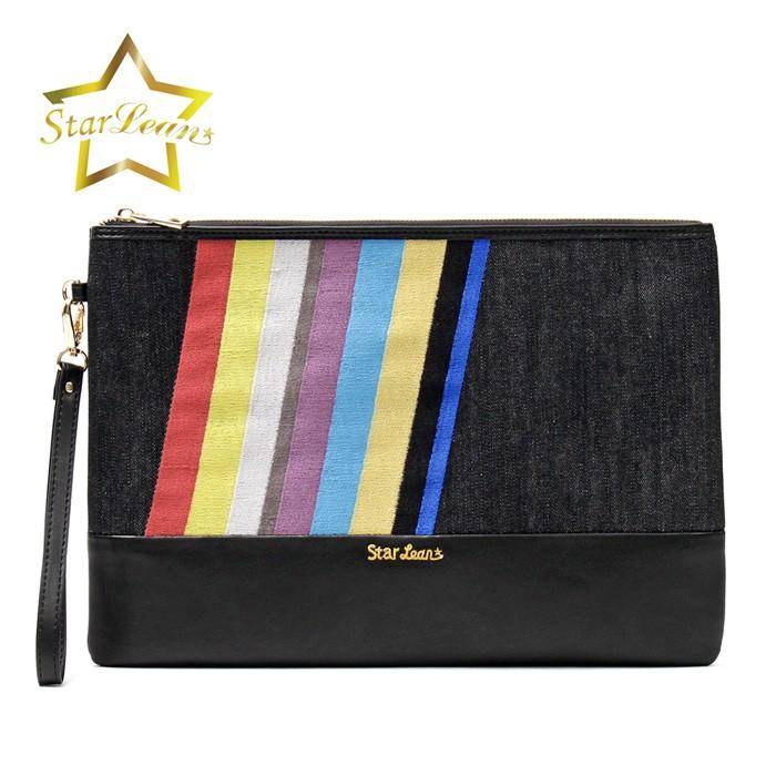StarLean スターリアン ★ スター ストライプ刺繍 クラッチバッグ バッグ メンズ レディース StarLean スターリアン デニム地 カラフル ストライプ刺繍 クラッチ