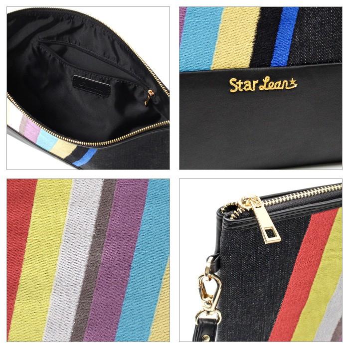 StarLean スターリアン デニム地 カラフル ストライプ刺繍 クラッチ