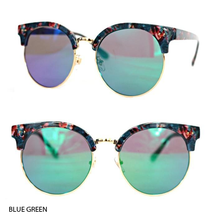 ミラーサングラス クラブマスター ラウンド サングラス メンズ レディース ブルー |  | 01