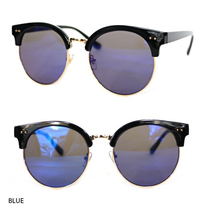 ミラーサングラス クラブマスター ラウンド サングラス メンズ レディース ブルー |  | 02