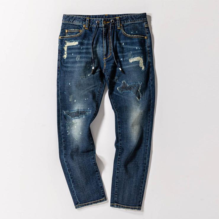 1PIU1UGUALE3 RELAX ウノピゥウノウグァーレトレ アンクル丈ダメージジョグデニムパンツ インディゴ カジュアル スリム | 1PIU1UGUALE3 RELAX | 09
