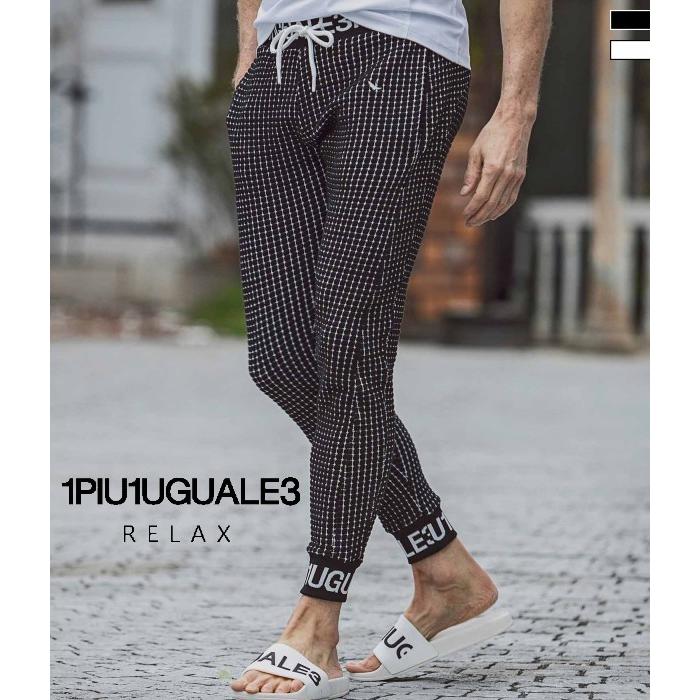 1PIU1UGUALE3 RELAX】ワッフルリブロゴジョガー