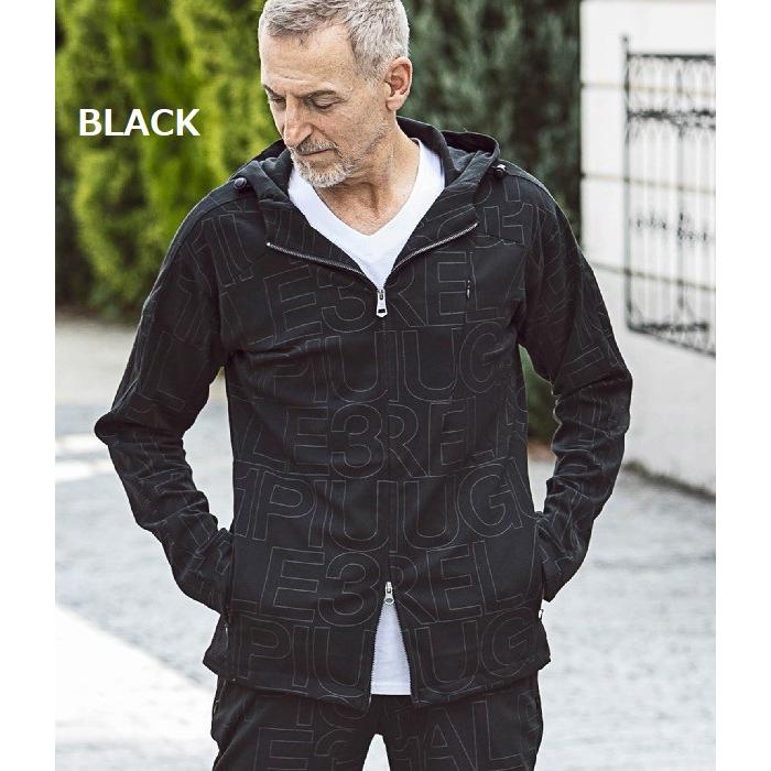 1PIU1UGUALE3 RELAX(ウノピゥウノウグァーレトレ)総柄ロゴストレッチパーカー カジュアル アウター ブルゾン 秋冬 ブラック グレー ギフト プレゼント 1PIU1UGUALE3 RELAX ウノピゥウノウグァーレトレ 総柄ロゴストレッチ
