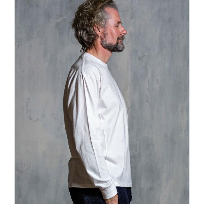 1piu1uguale3 ロンT ホワイト ストレッチ 厚手 バックロゴ 1PIU1UGUALE3 RELAX ウノピゥウノウグァーレトレ リラックス ヘム刺繍