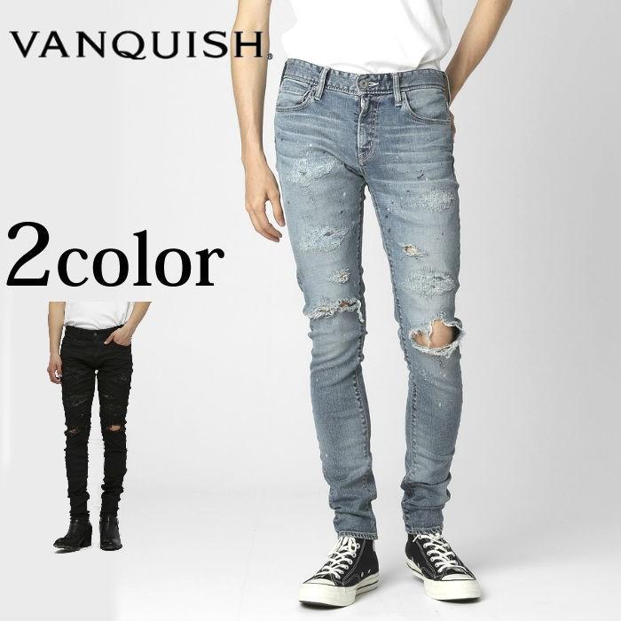 VANQUISH ヴァンキッシュ ニークラッシュリメイクストレッチスキニーデニム スキニーパンツ ジーパン | VANQUISH