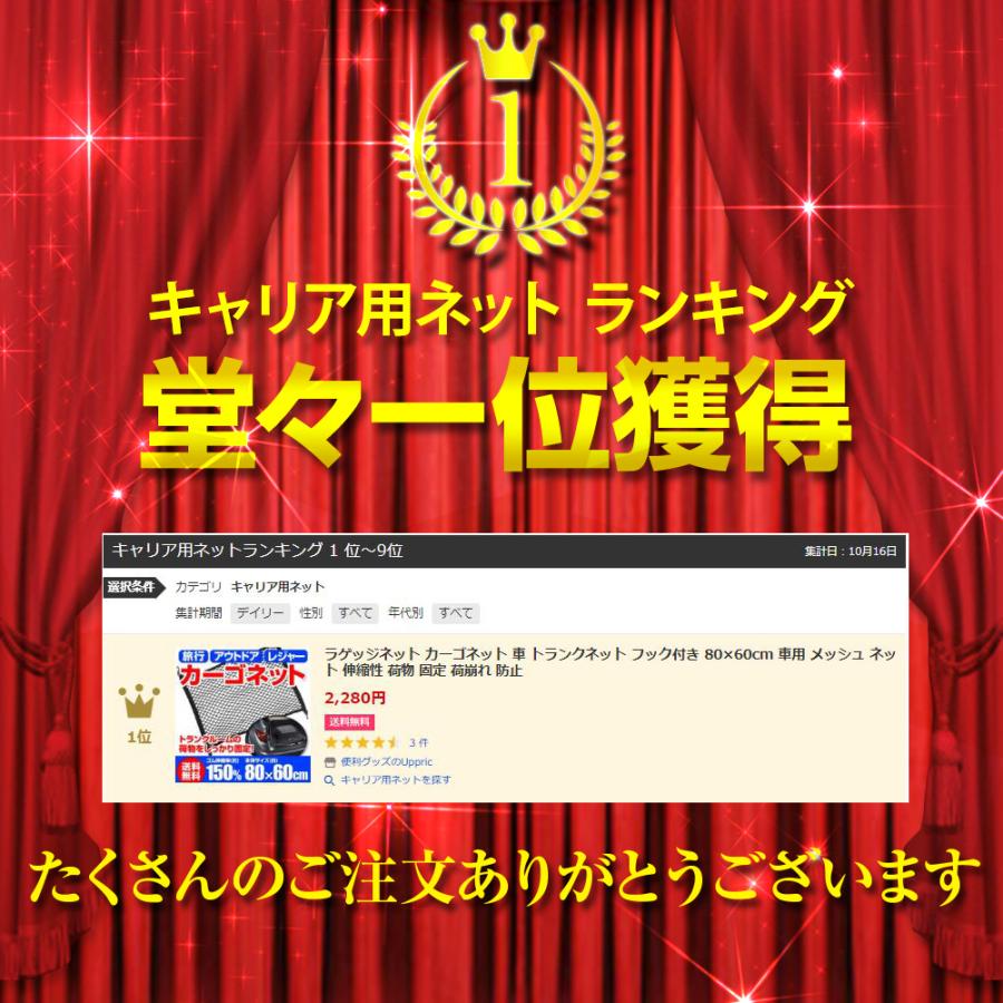 ラゲッジネット カーゴネット 車 トランク 荷物 収納 固定 ネット 送料無料 10 Off 荷崩れ防止 ポイント消化 カー用品 フック付き 車用品 80 60cm