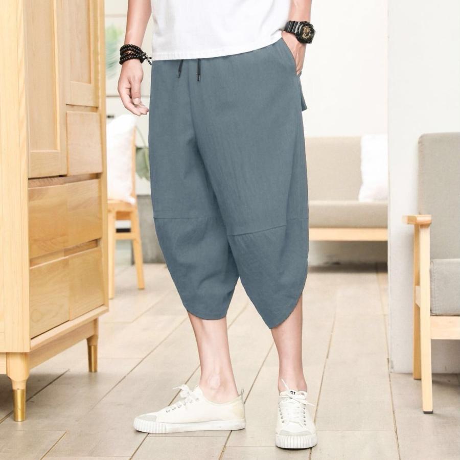 サルエルパンツ メンズ アラジンパンツ 綿麻 涼感 ゆったり 涼しい 麻
