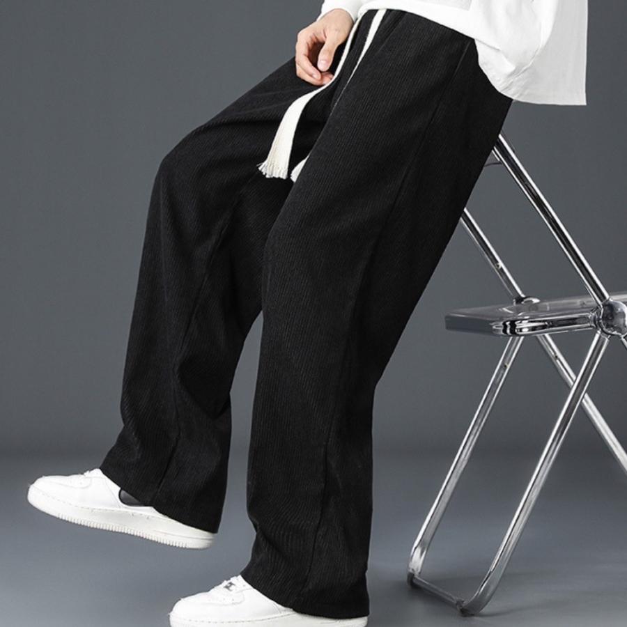 リブワイドパンツ メンズ イージーパンツ リブ スラックス カジュアルパンツ ボトムス おしゃれ 動きやすい ブラック グレー |  | 12